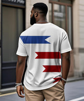 Men's Plus Size Independence Day American Flag Colorblock Printed Henry Collar Button Short Sleeve Tee